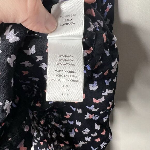 Rails Top Womens Small Beaux Mariposa Butterfly Print Ruffle Waist Blouse Boho - Picture 13 of 16